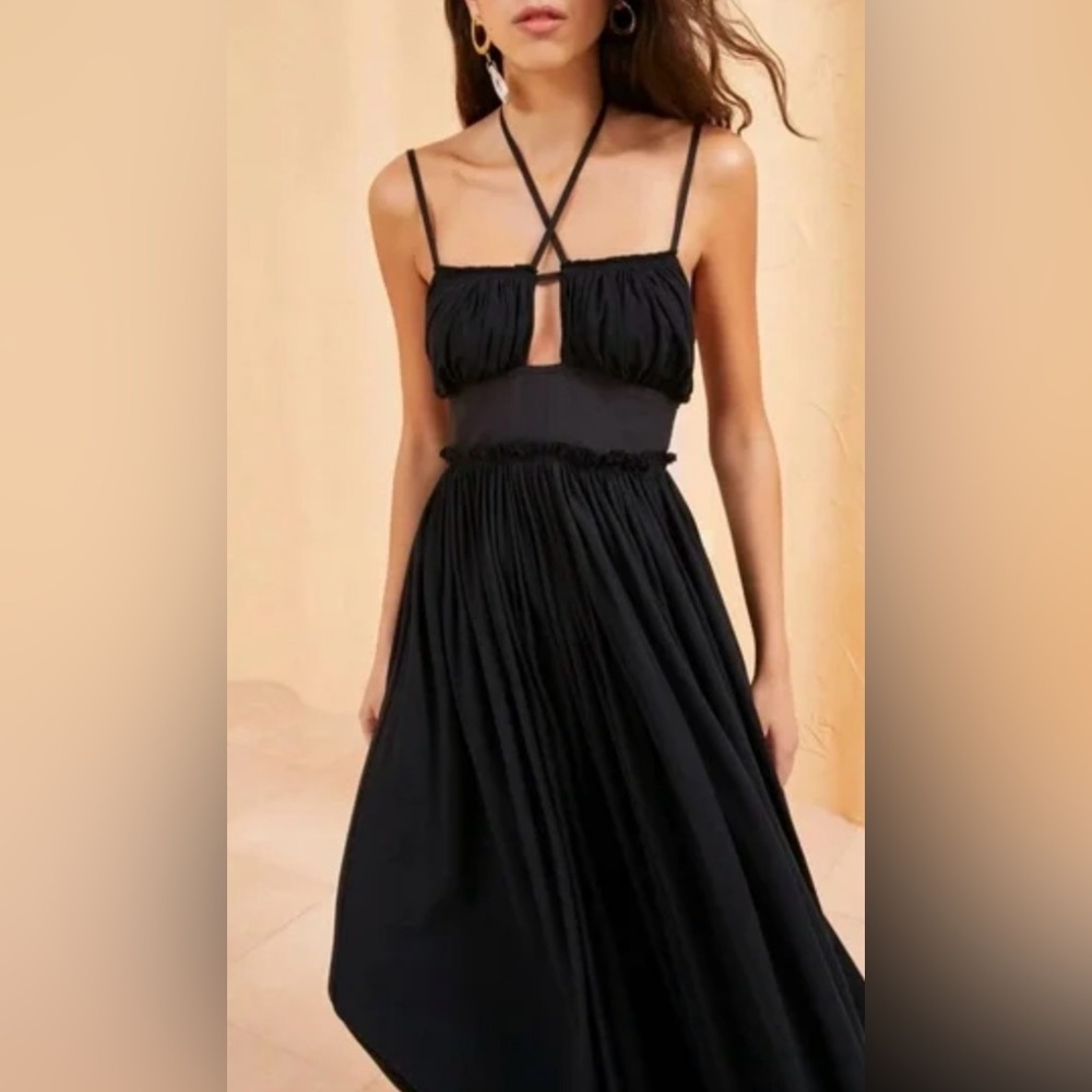 Ulla Johnson Freya Cutout Cotton Jersey Black Midi Dress - Picture 2 of 14